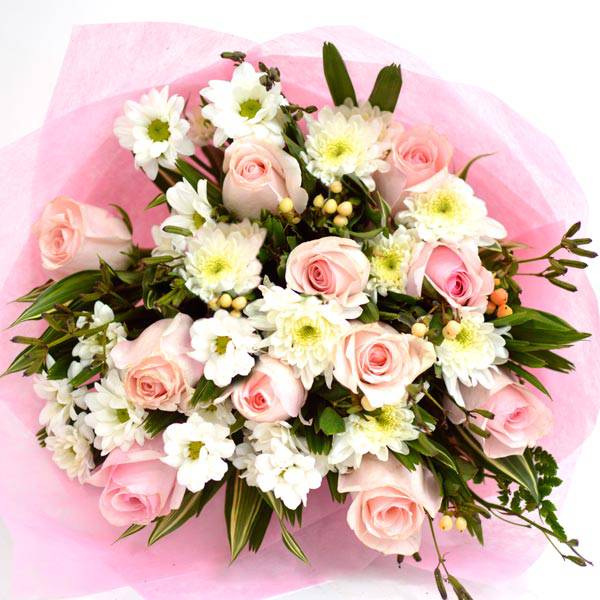 Pretty Bouquet In Pink- Bunch In Pink Roses & Chrysanthemum
