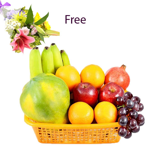 Fresh Fruit Basket With Flower Bunch