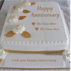 Happy Anniversary White Fondant Square Cake-1.5kg