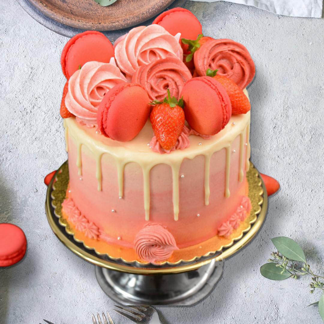 Qoo10 - ♥ Pink Flower Cake 600G / 1.2KG ♥ Strawberry Flavor Sponge Cake :  Cakes & Snacks