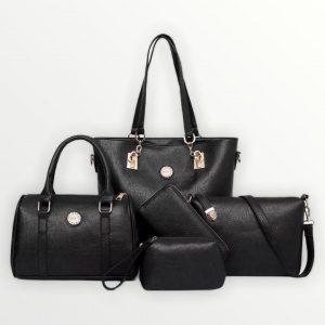 5Pcs Ladies Black Leather Hand Bag